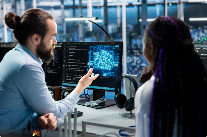 Automation engineers working on a neural network